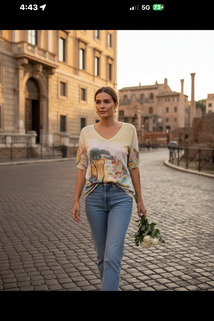Watercolor Italian Knitted Short Sleeve  Top-YELLOW ,O/S