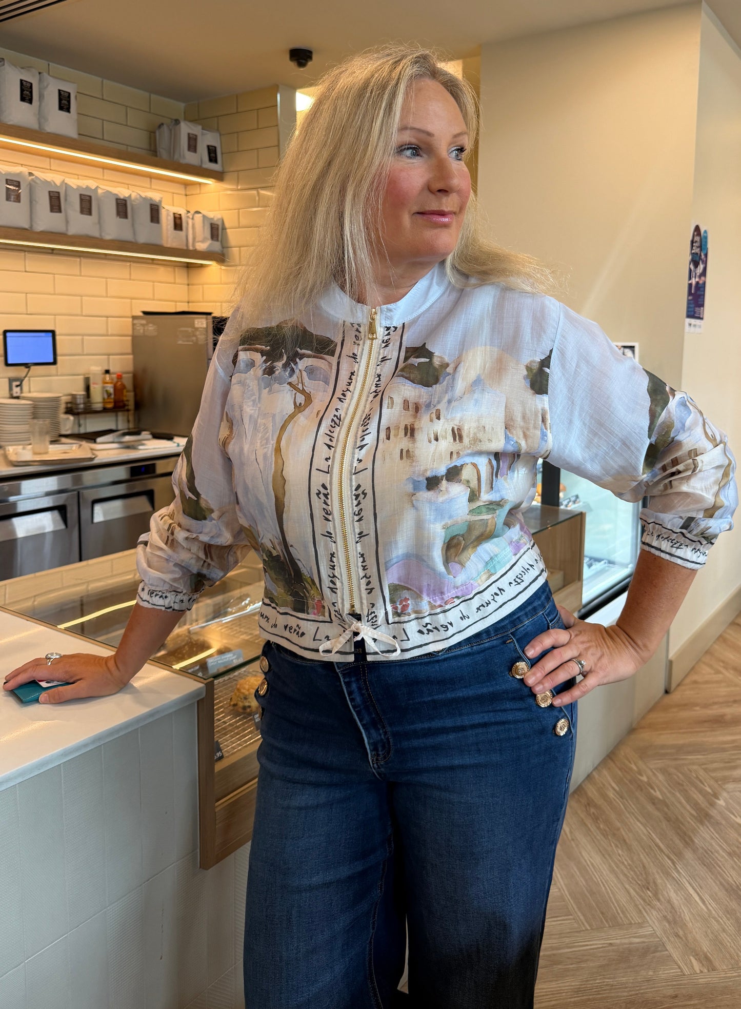 Italian Viscose Sheer Bomber Style Jacket-Blue