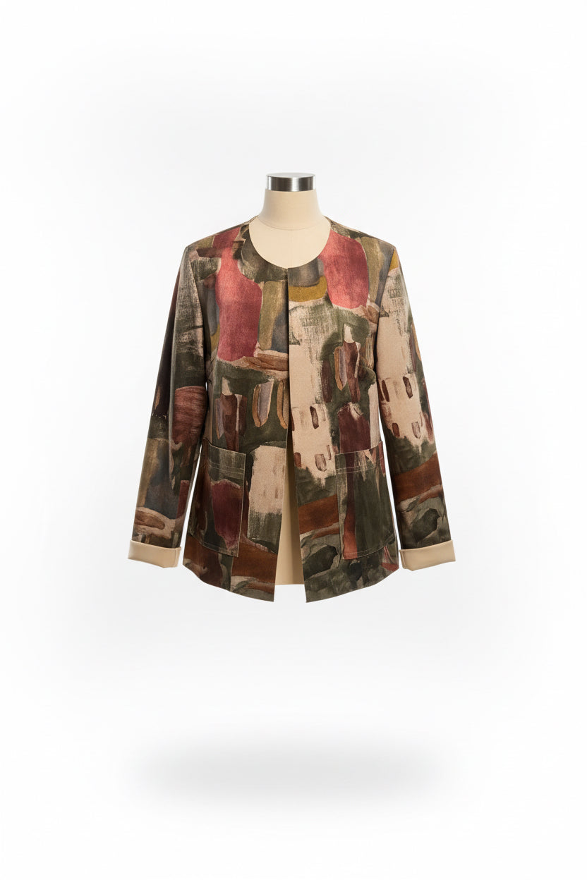 Watercolour Suede Soft  Crop Jacket-Green