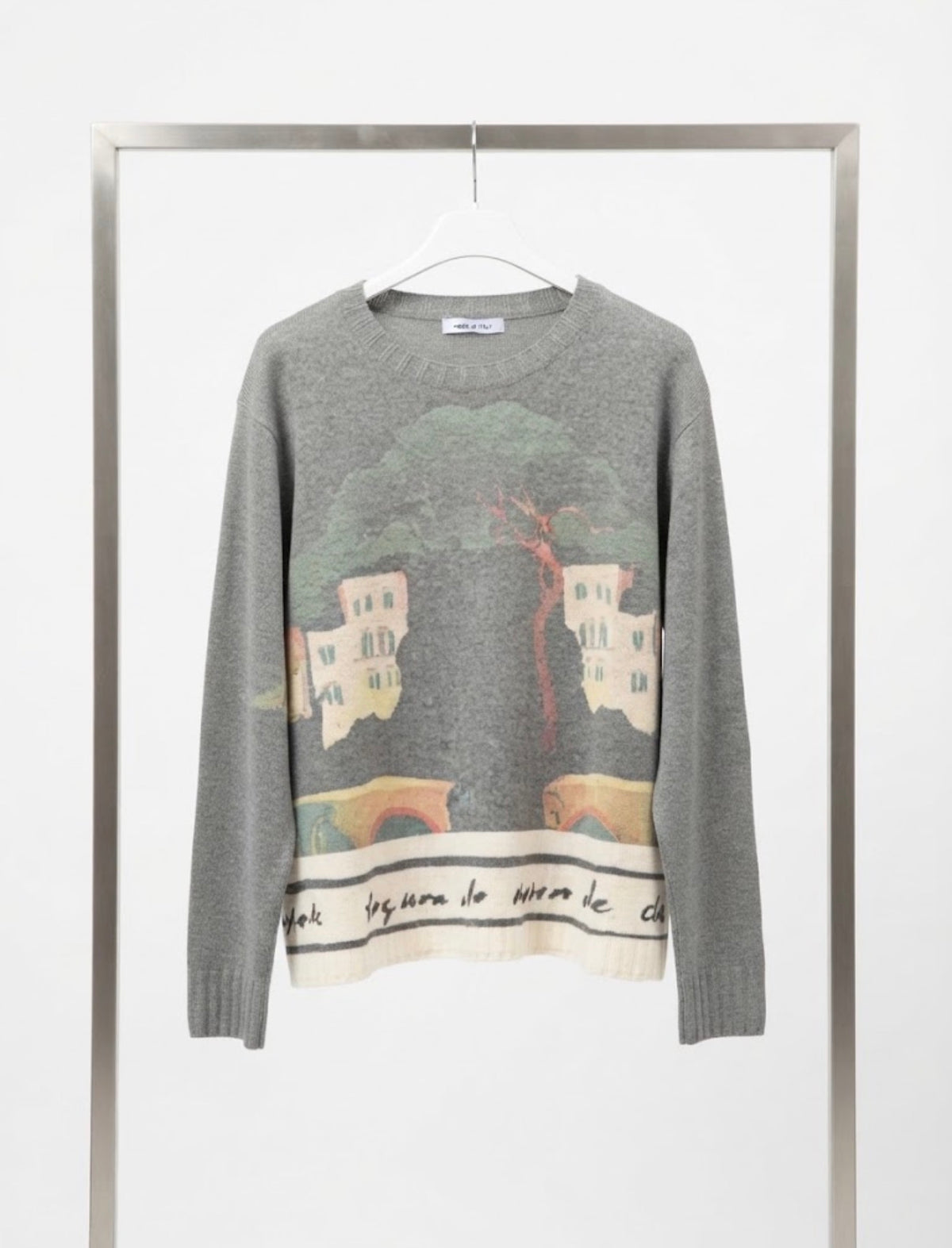 Made in Italy Luxury Blend Scenic Landscape Intarsia Knit Sweater-ASH GREY