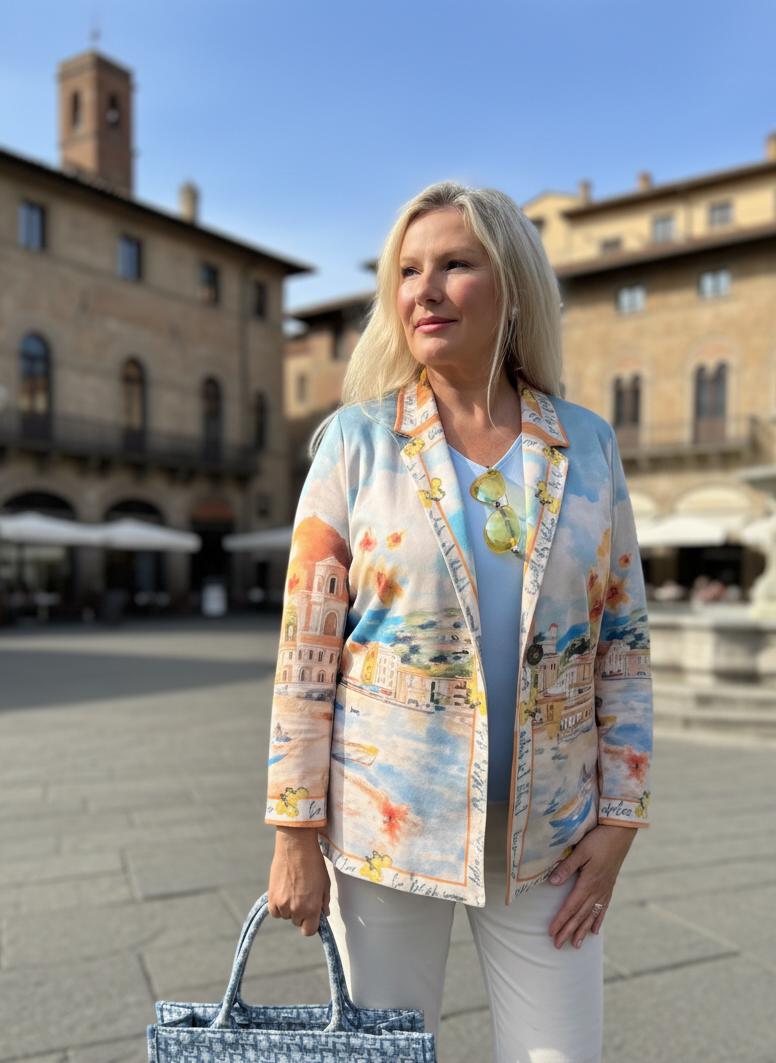 Italian Sky Lemon Suede-Feel Jacket- Light Blue