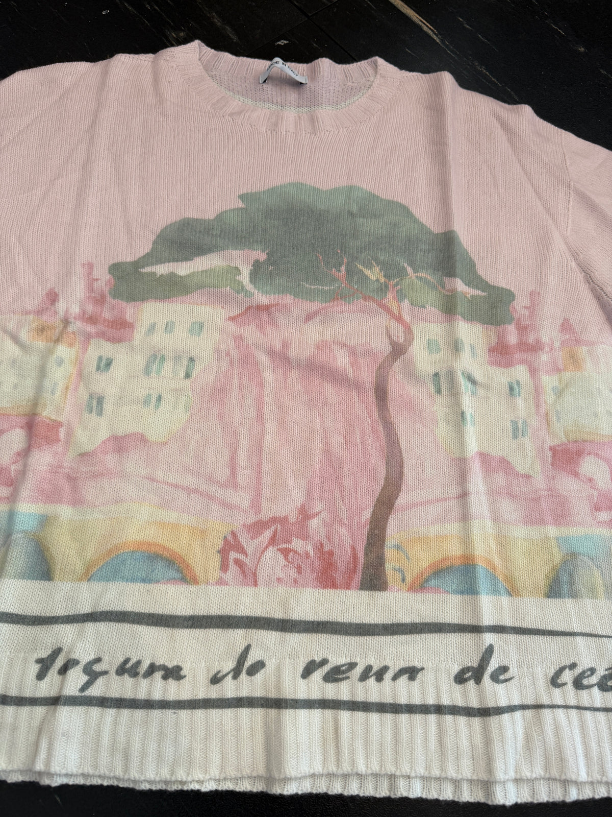 Made in Italy Luxury Blend Scenic Landscape Intarsia Knit Sweater-PINK