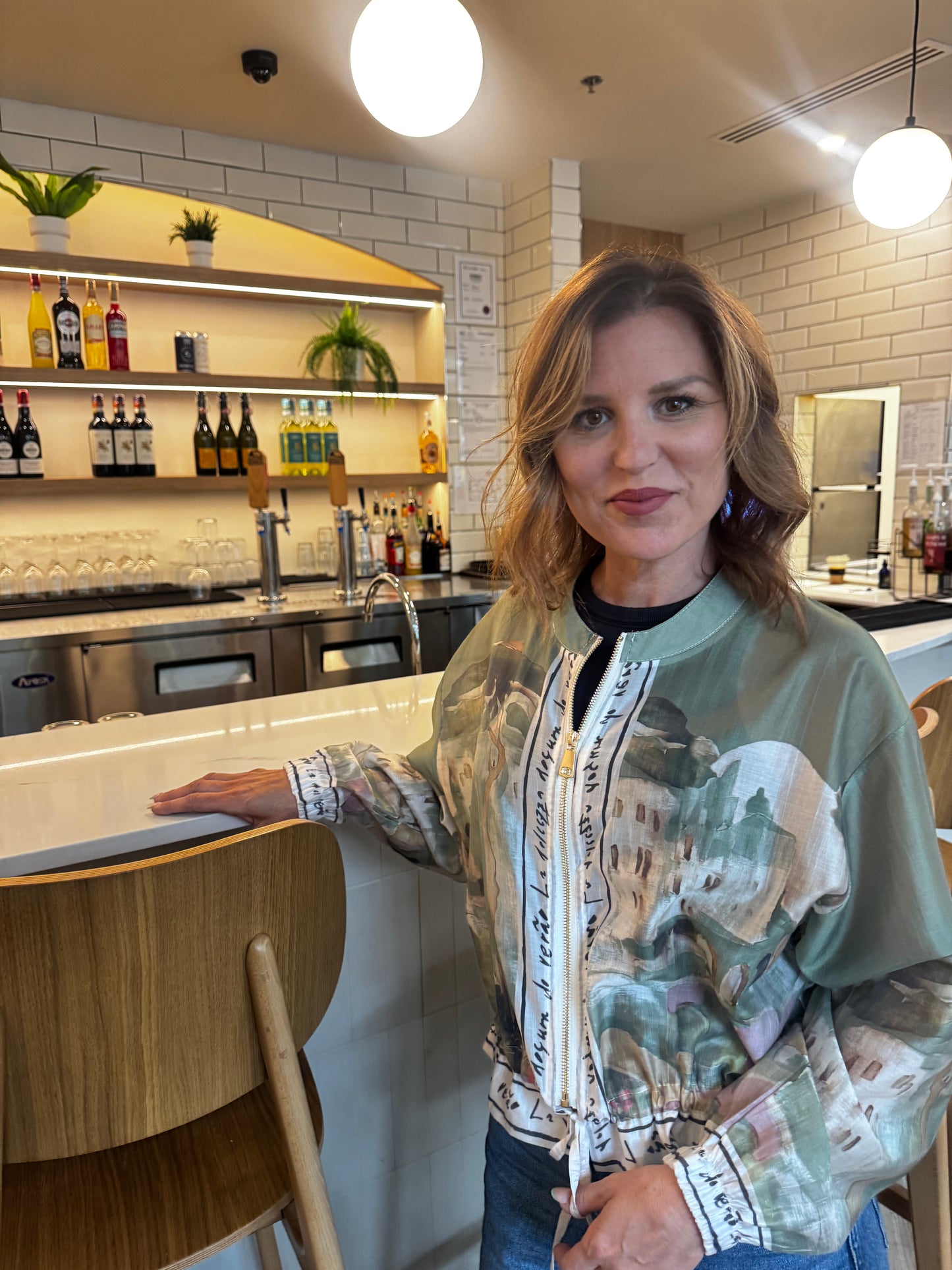 Italian Viscose Sheer Bomber Style Jacket-Olive Green