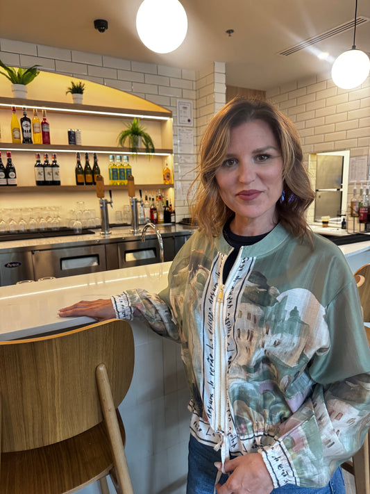 Italian Viscose Sheer Bomber Style Jacket-Olive Green