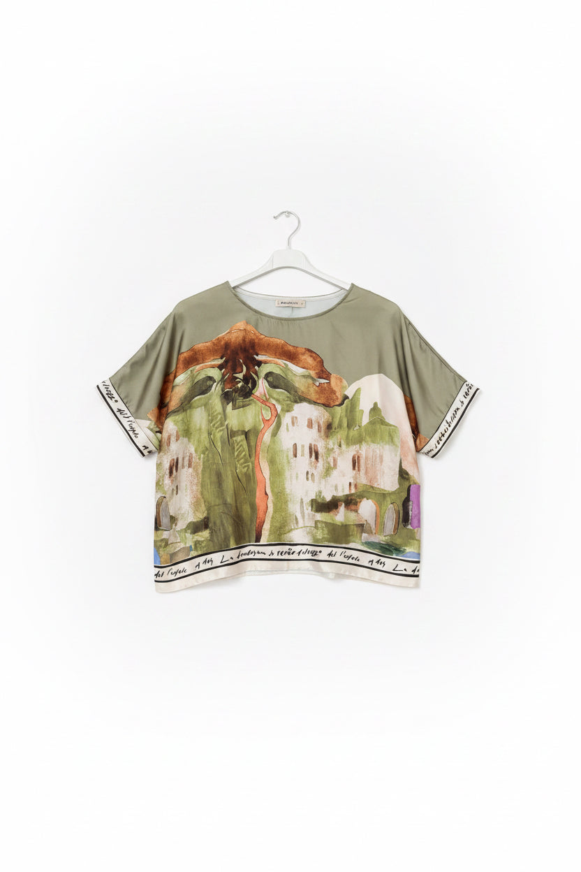 O/S - Italian Watercolour Women’s Pant & Oversized Relaxed Top Set- OLIVE - Viscose/ Polyester blend, Made in Italy