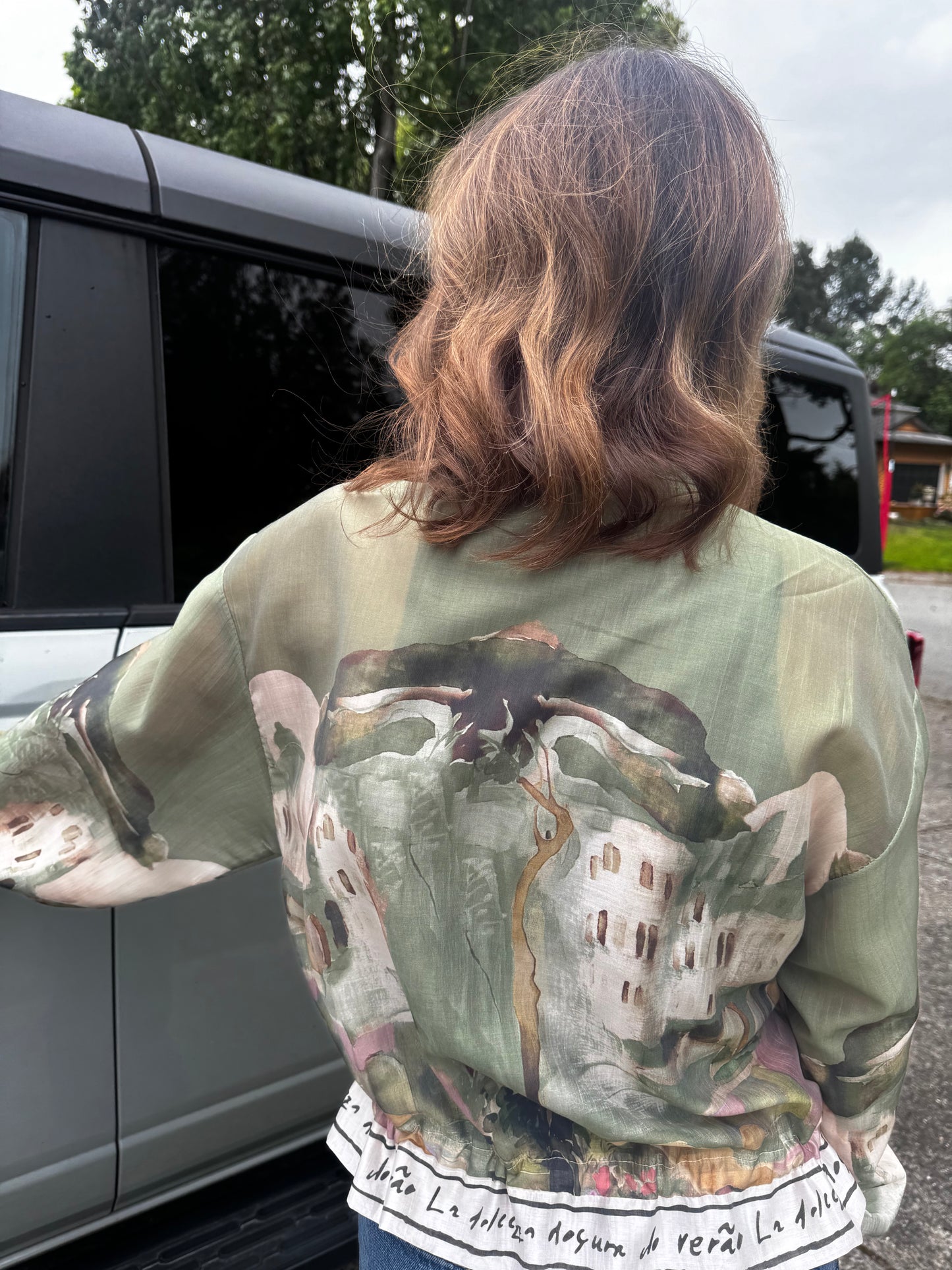 Italian Viscose Sheer Bomber Style Jacket-Olive Green