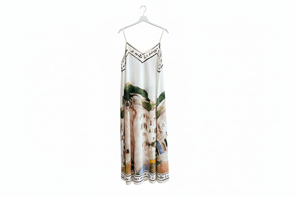 Italian Silk Maxi Dress - WHITE – Watercolour print, Made in Italy, Viscose/Silk blend O/S