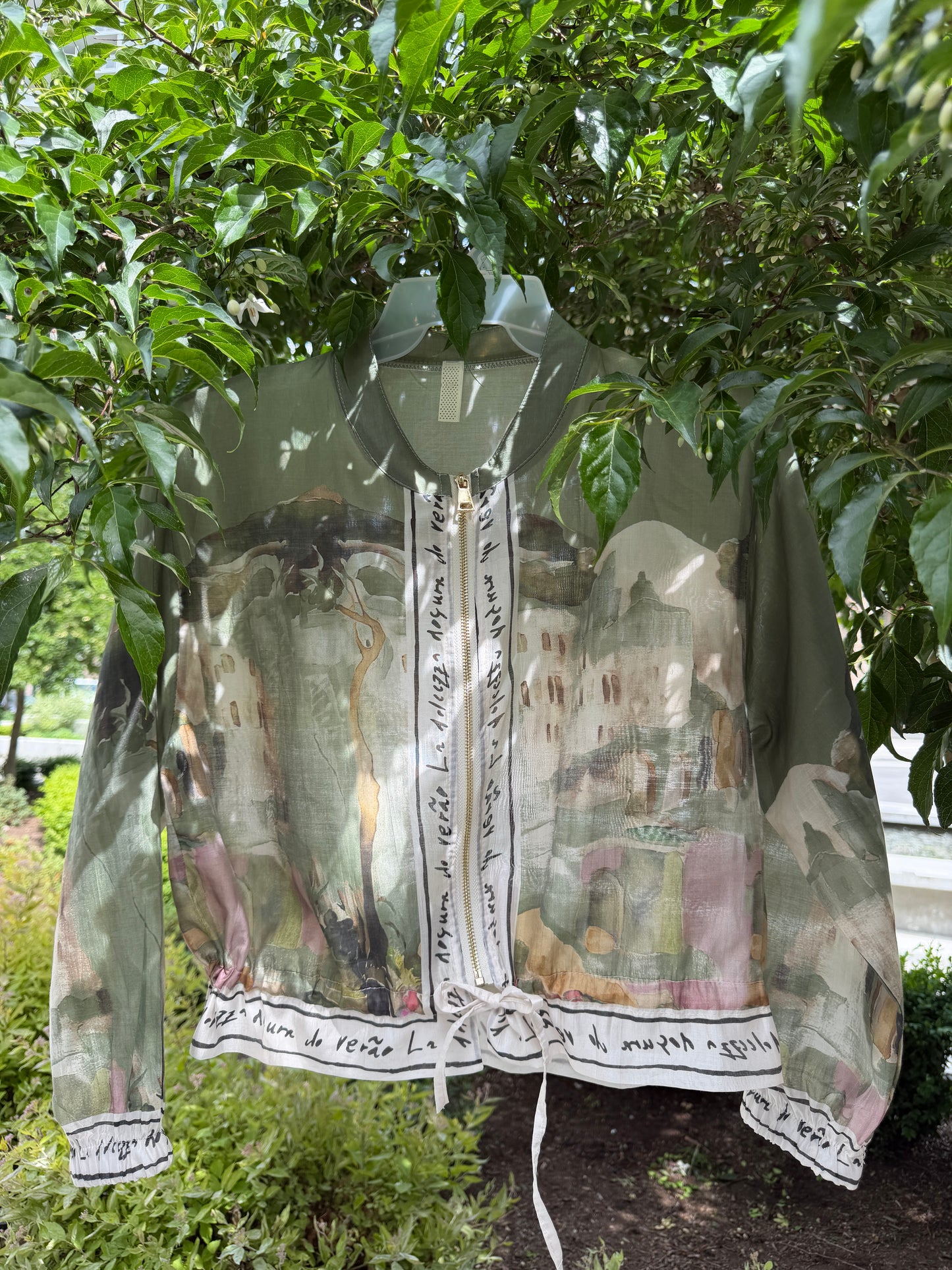 Italian Viscose Sheer Bomber Style Jacket-Olive Green
