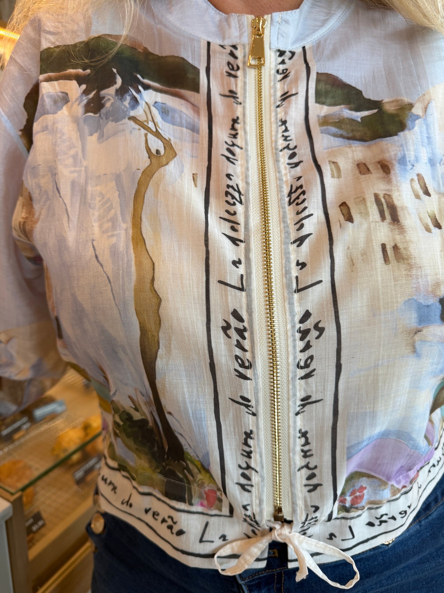 Italian Viscose Sheer Bomber Style Jacket-Blue