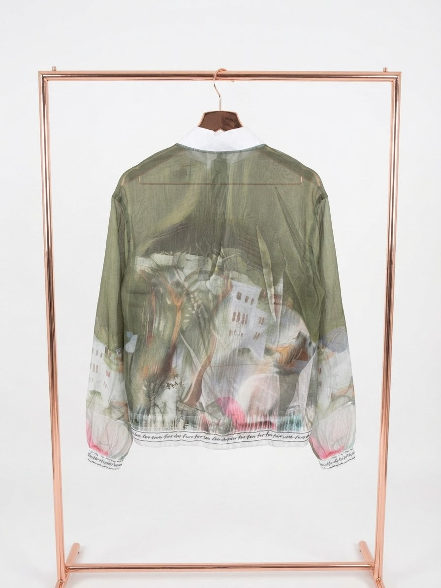 Italian  Sheer Bomber Style Jacket-Olive Green