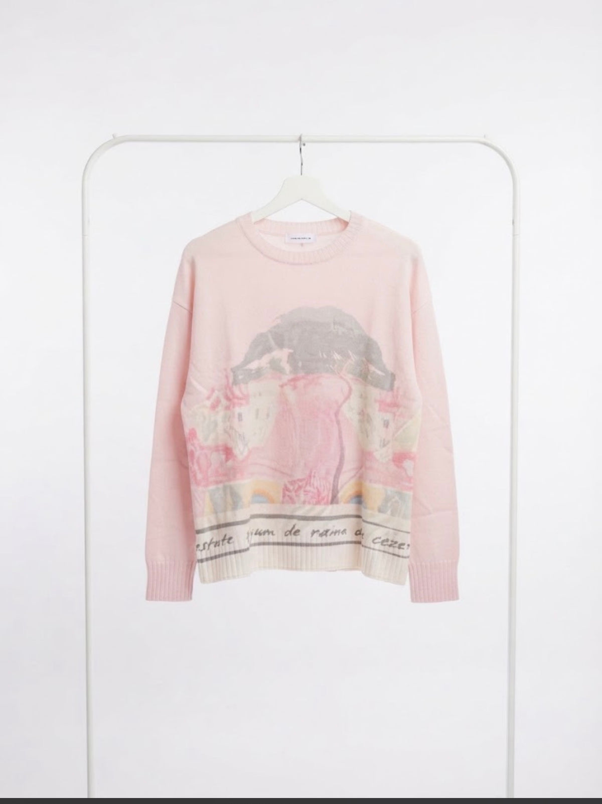 Made in Italy Luxury Blend Scenic Landscape Intarsia Knit Sweater-PINK