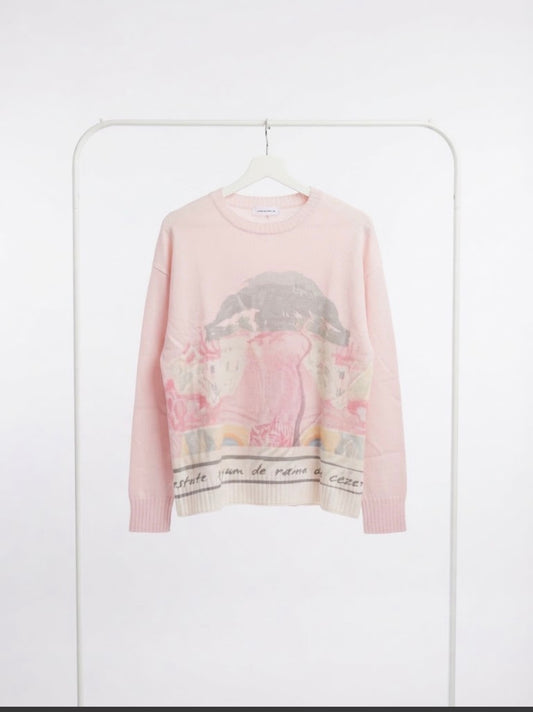 Italian Luxury Knit Sweater - PINK- Wool/ Cashmere - Watercolor Print