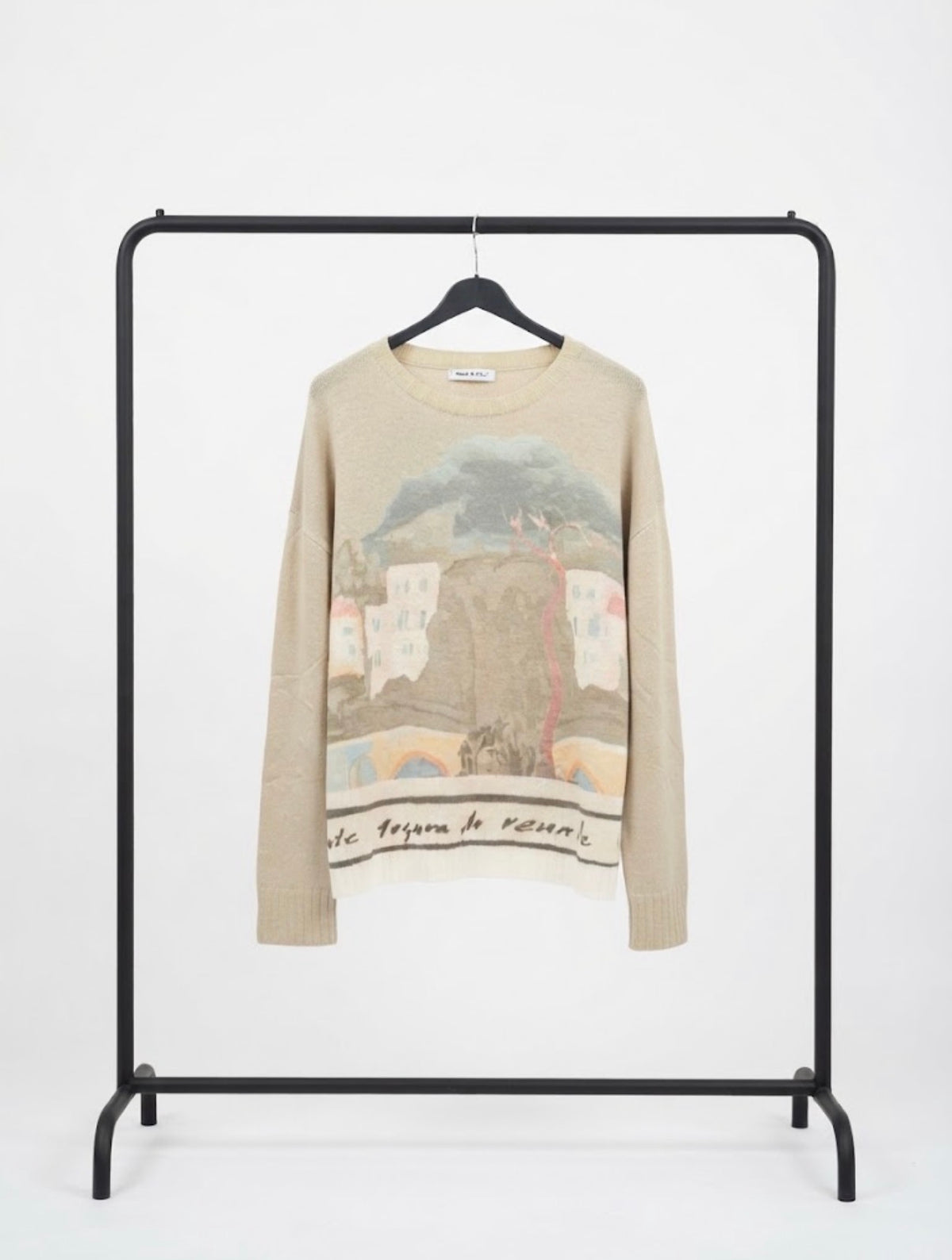Made in Italy Luxury Blend Scenic Landscape Intarsia Knit Sweater-OLIVE