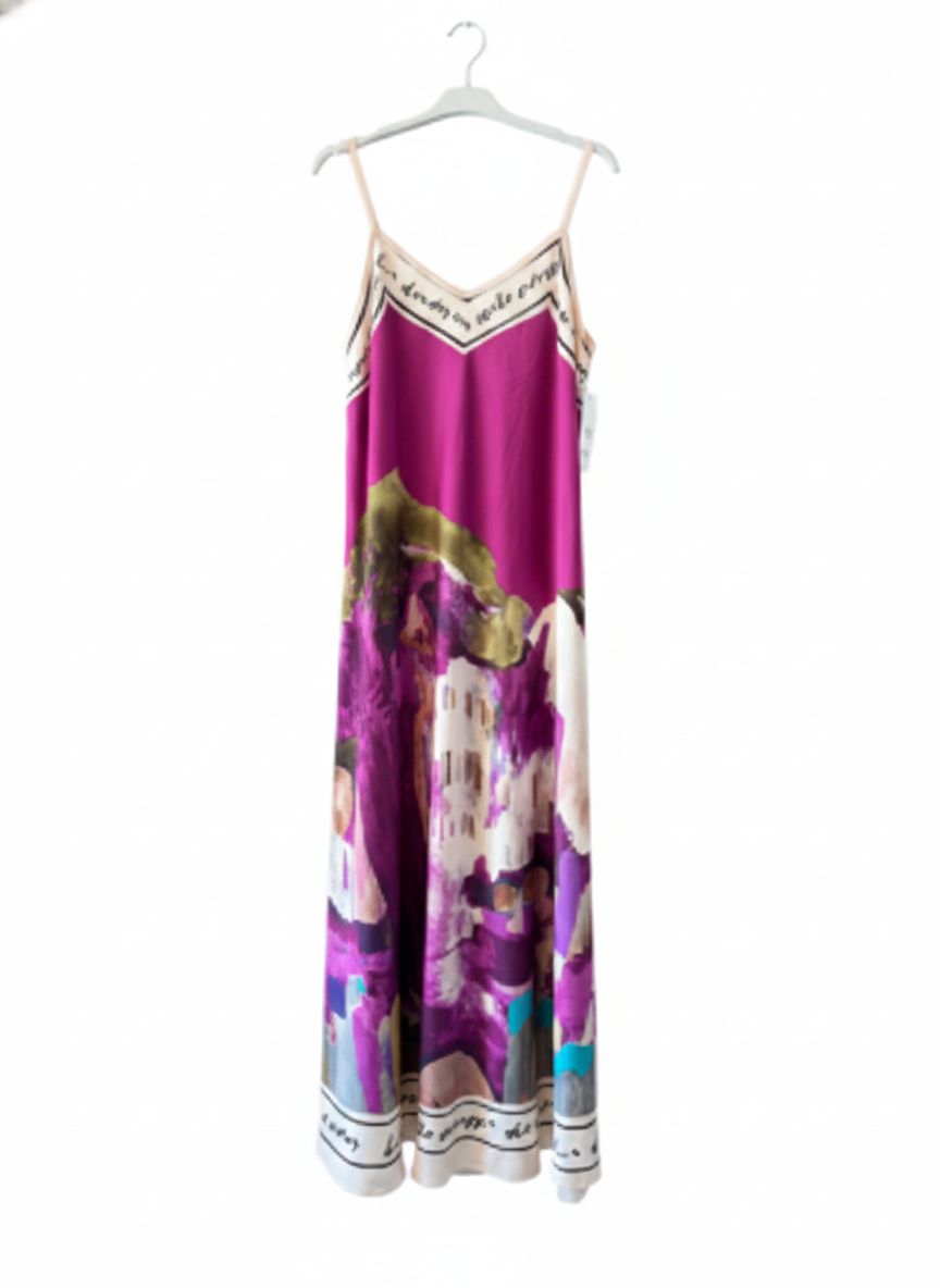 Italian Maxi Dress - PURPLE – Watercolour print, Made in Italy, Polyester O/S