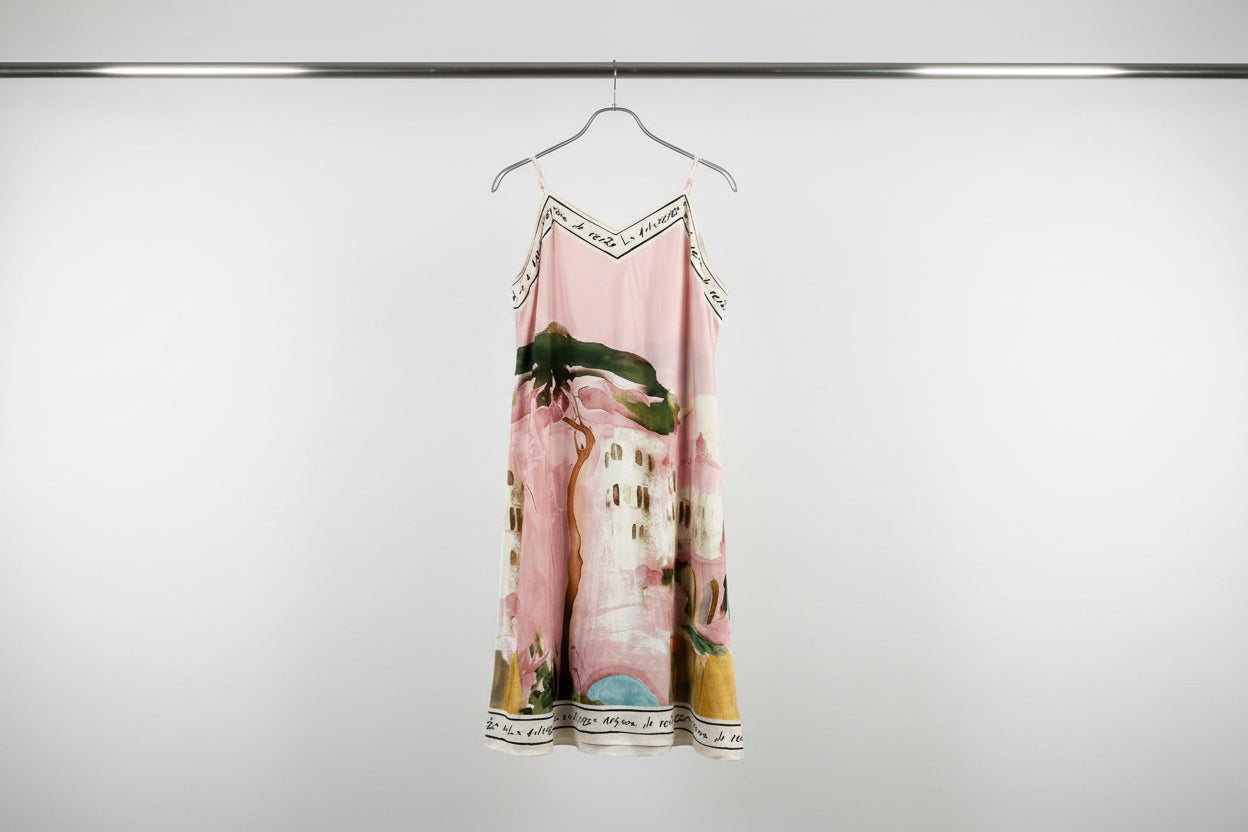 L/XL Italian Watercolour Silk Maxi Dress - Pink