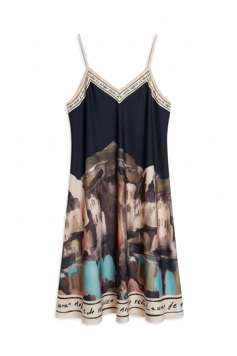 Mid Length Black Watercolour Dress o/s Polyester