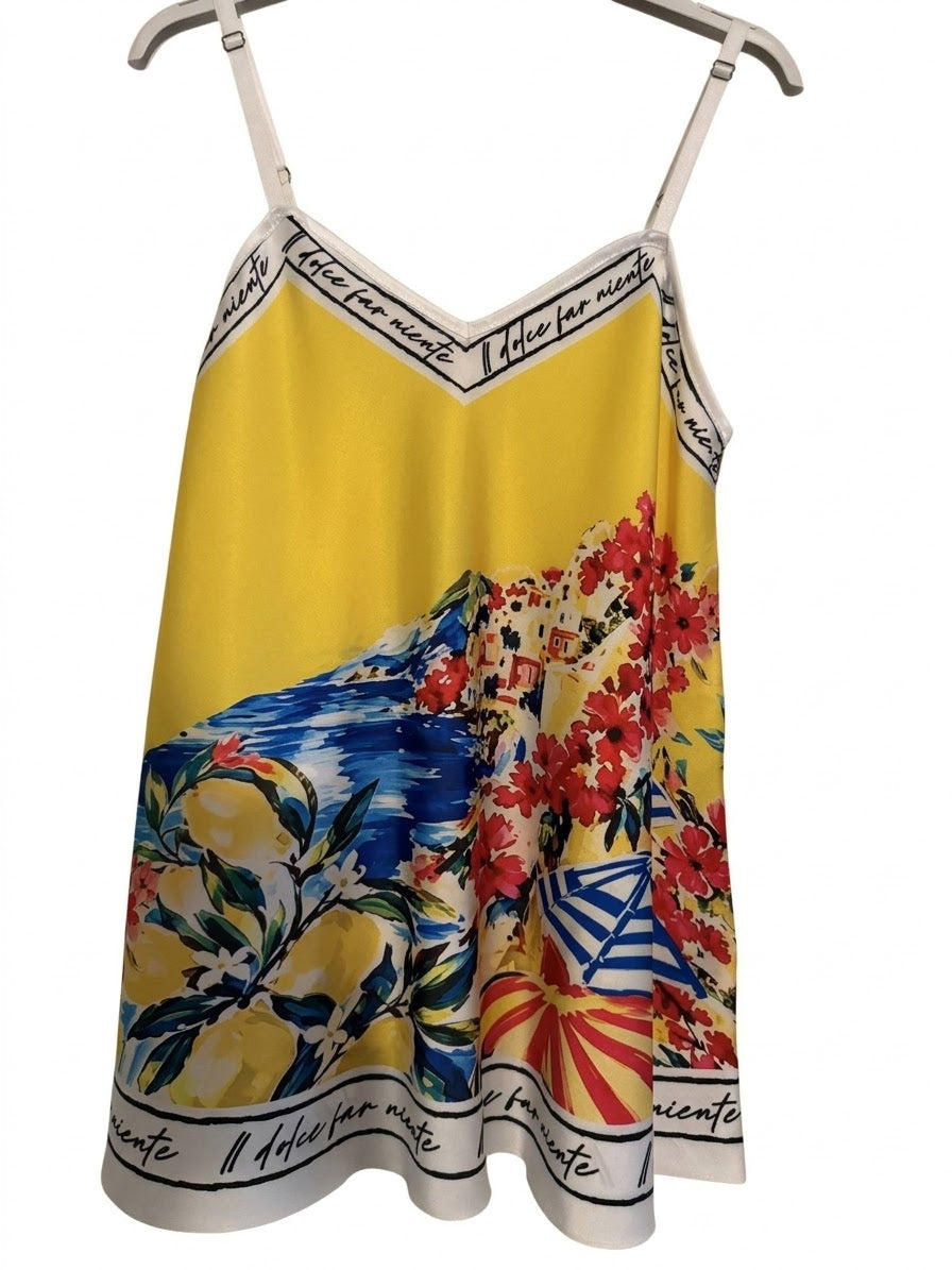 Positano Bloom - Italian Silk Long Tank Top - YELLOW