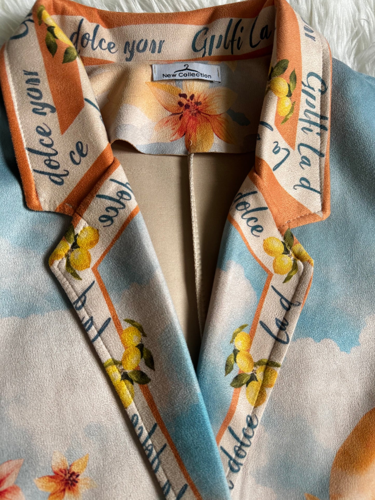 Italian Sky Lemon Suede-Feel Jacket- Light Blue