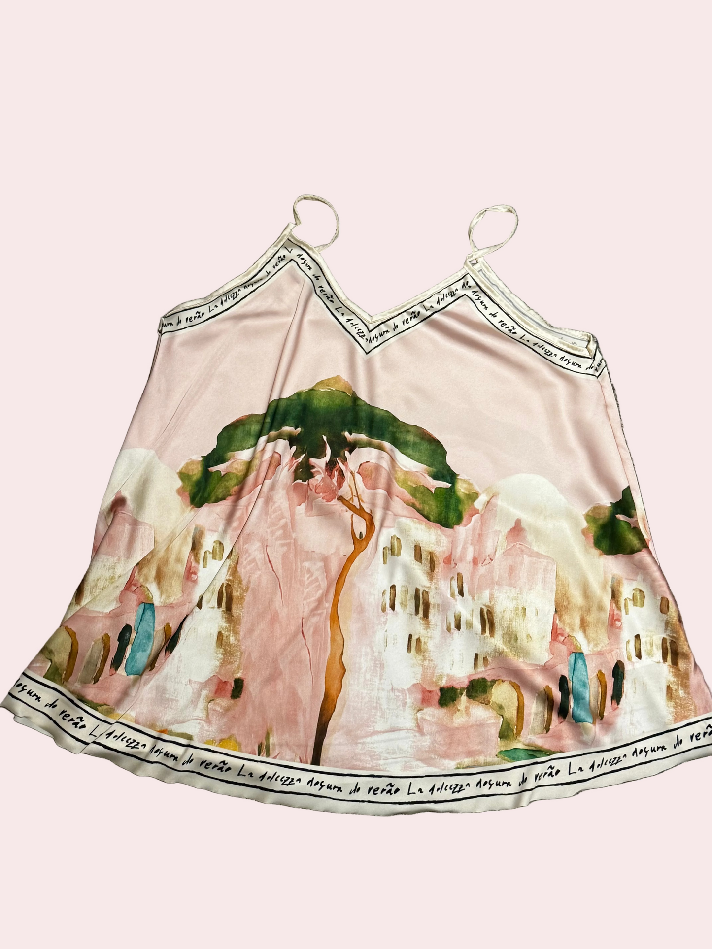 Italian Watercolour Print Silk Babydoll Tank - Pink