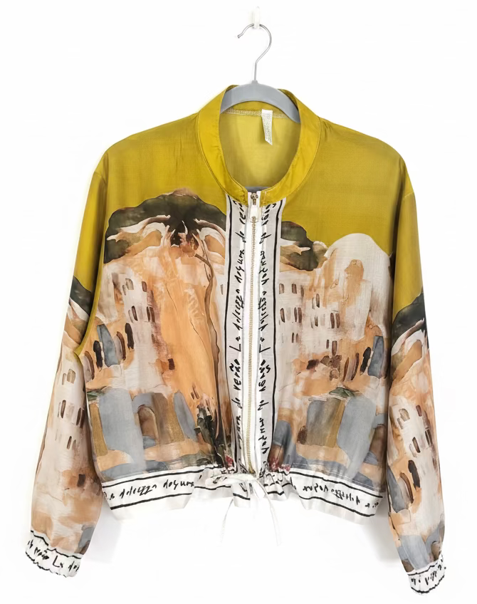 Italian Viscose Sheer Bomber Style Jacket-Chartreuse