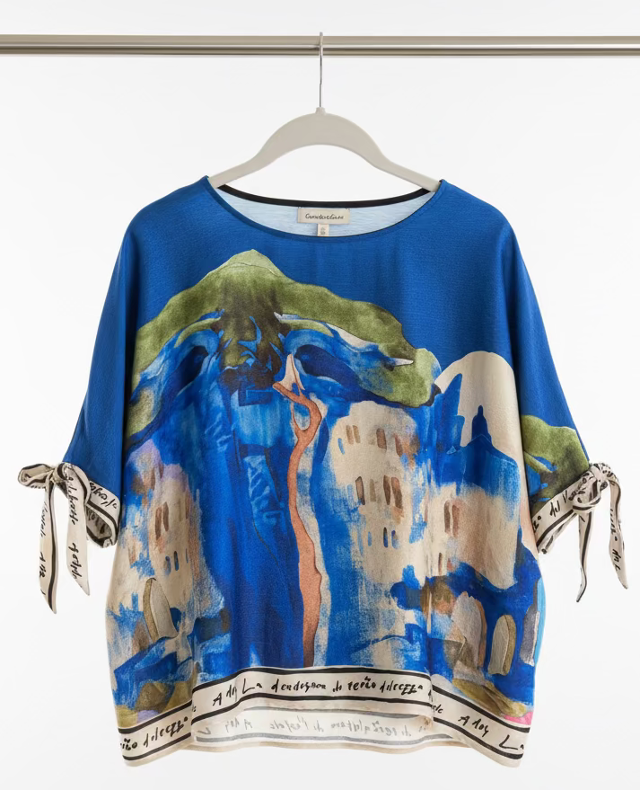 Relaxed Fit Lustrous Made in Italy Top - ELECTRIC BLUE