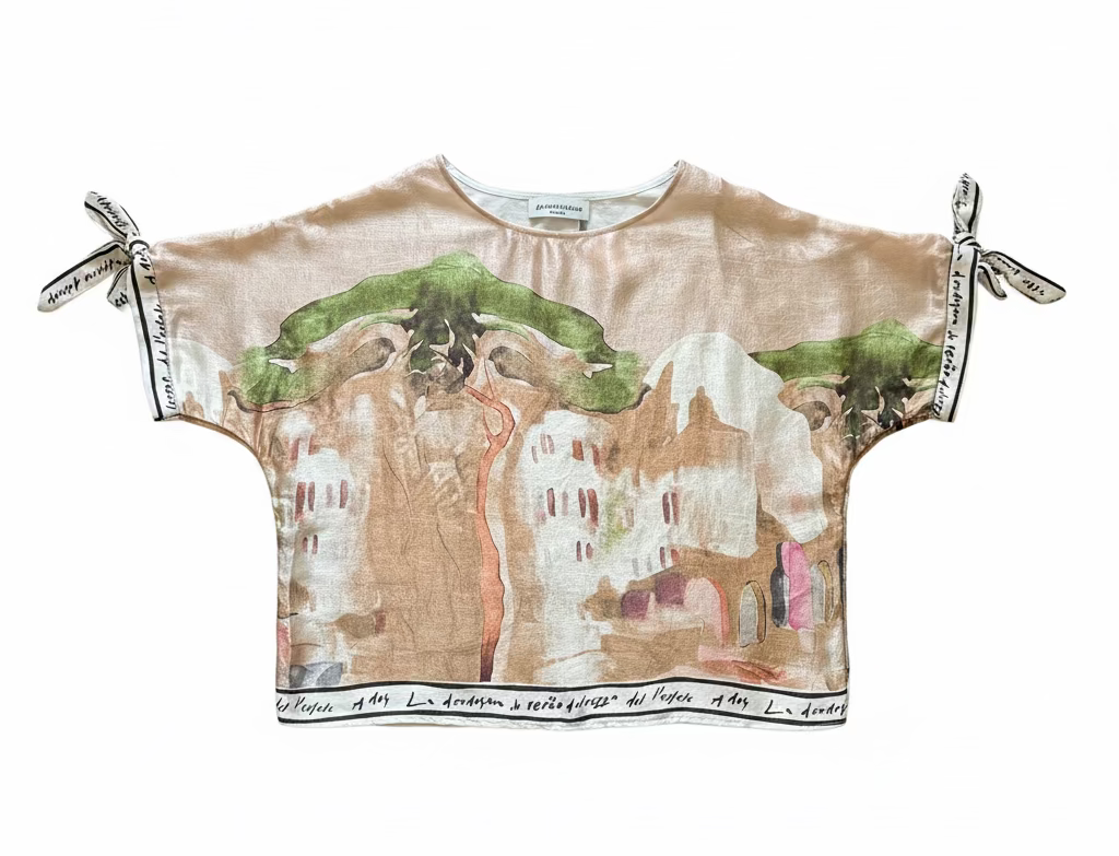 Relaxed Fit Lustrous Made in Italy Top - BEIGE