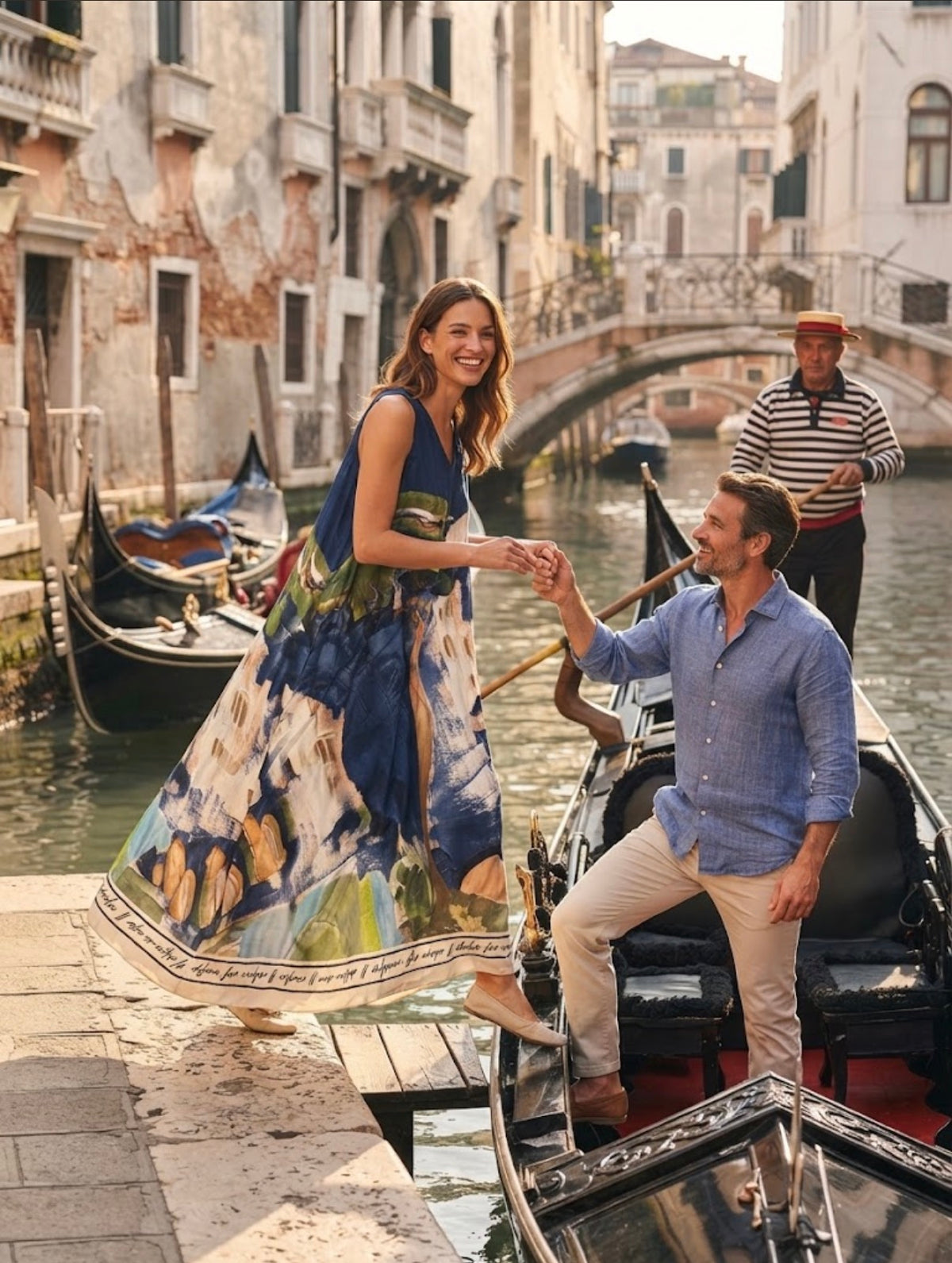 Italian Silk WIDE STRAP V-Maxi Dress - NAVY – Watercolour print, Made in Italy, Viscose/Silk blend O/S “Il Dolce Far Niente”