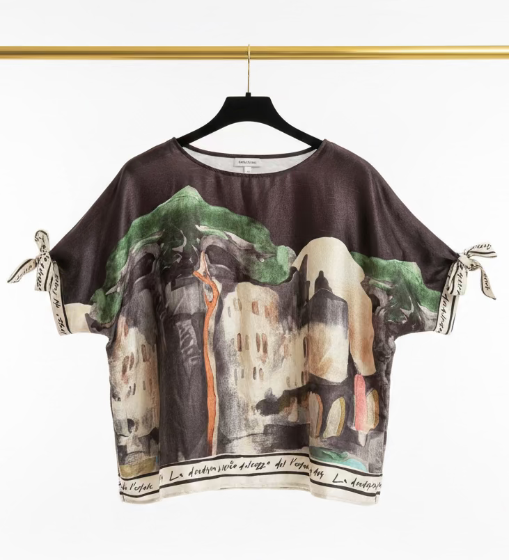 Relaxed Fit Lustrous Made in Italy Top - BLACK
