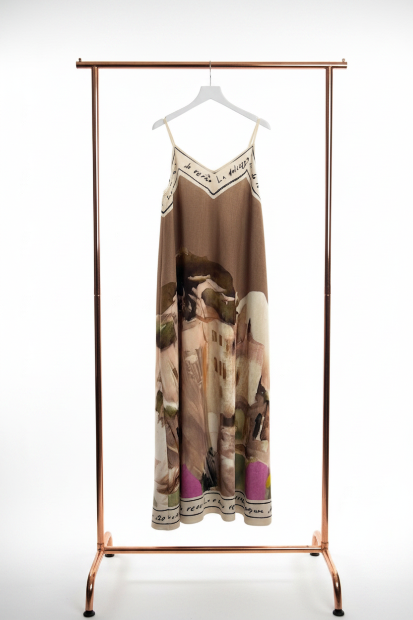 LINEN Women's Maxi Dress - Made in Italy-TAUPE - O/S