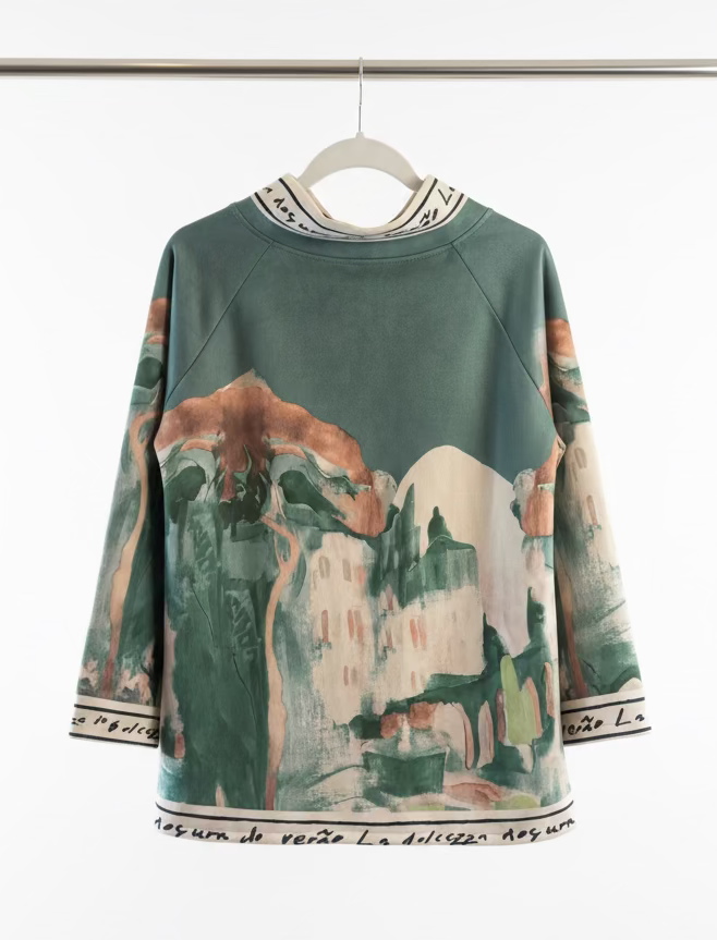 Italian Watercolour  Asymmetric Brushed Suede Feel Jacket Top- EMERALD GREEN- Made in Italy Outerwear, O/S