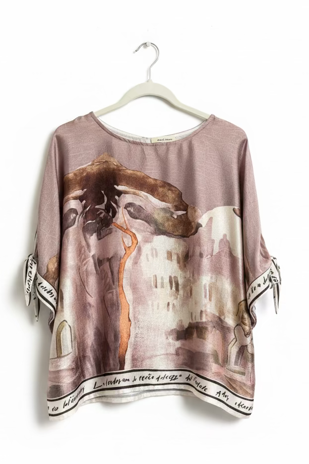 Relaxed Fit Lustrous Watercolor Top - METALLIC TAUPE - Made in Italy , O/S