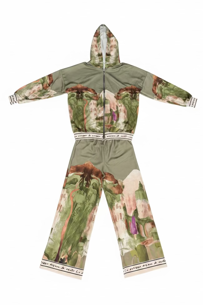 Italian Watercolour Women’s Track Suit- OLIVE GREEN -Viscose/ Polyester blend, Made in Italy, O/S
