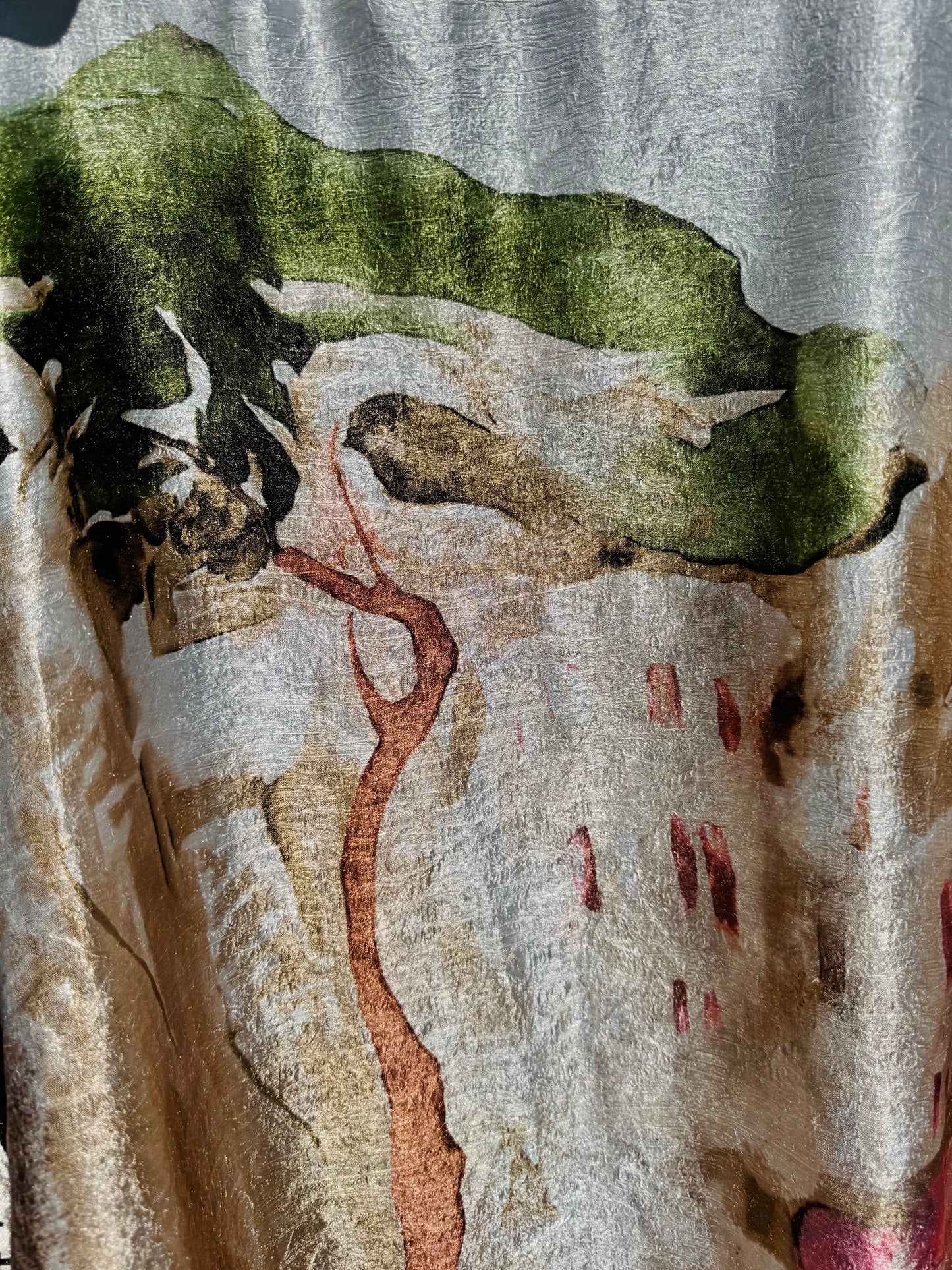 Relaxed Fit Watercolor Lustrous Women Top - WHITE- Made in Italy , O/S- Woven Italian Viscose/ Polyester blend