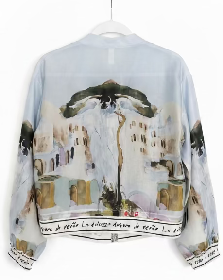 Italian Viscose Sheer Bomber Style Jacket-Blue