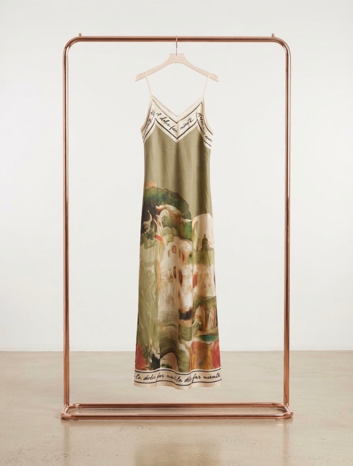 O/S Italian Silk/Viscose Women’s Spaghetti Strap Maxi Dress - OLIVE – “Il Dolce Far Niente” Made in Italy