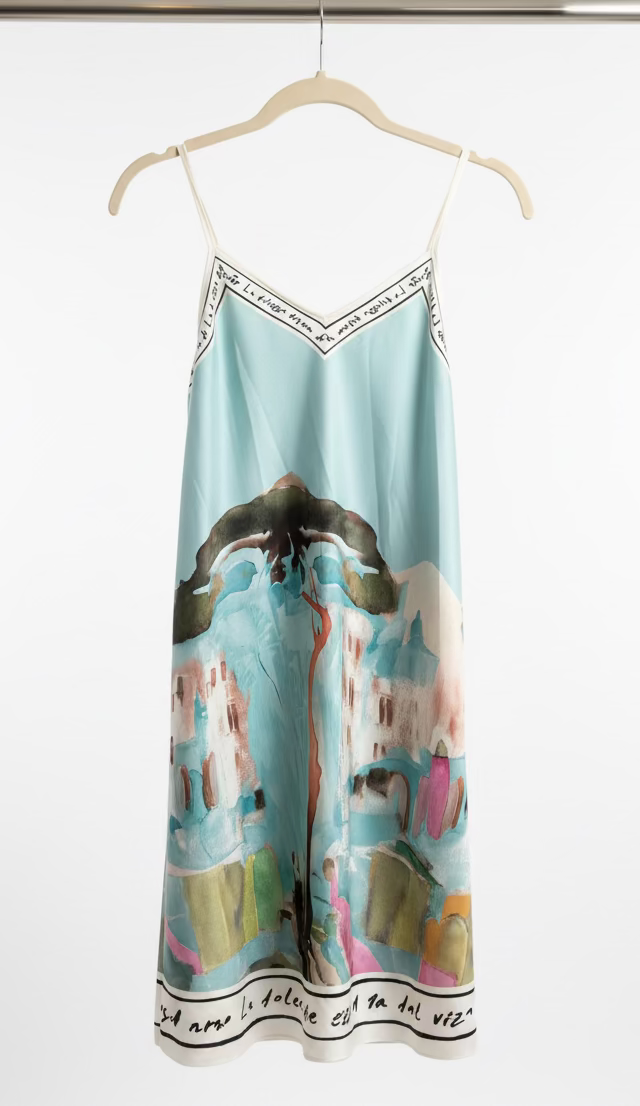 Mid Length TURQUOISE Italian Silk Viscose Dress, Made in Italy O/S