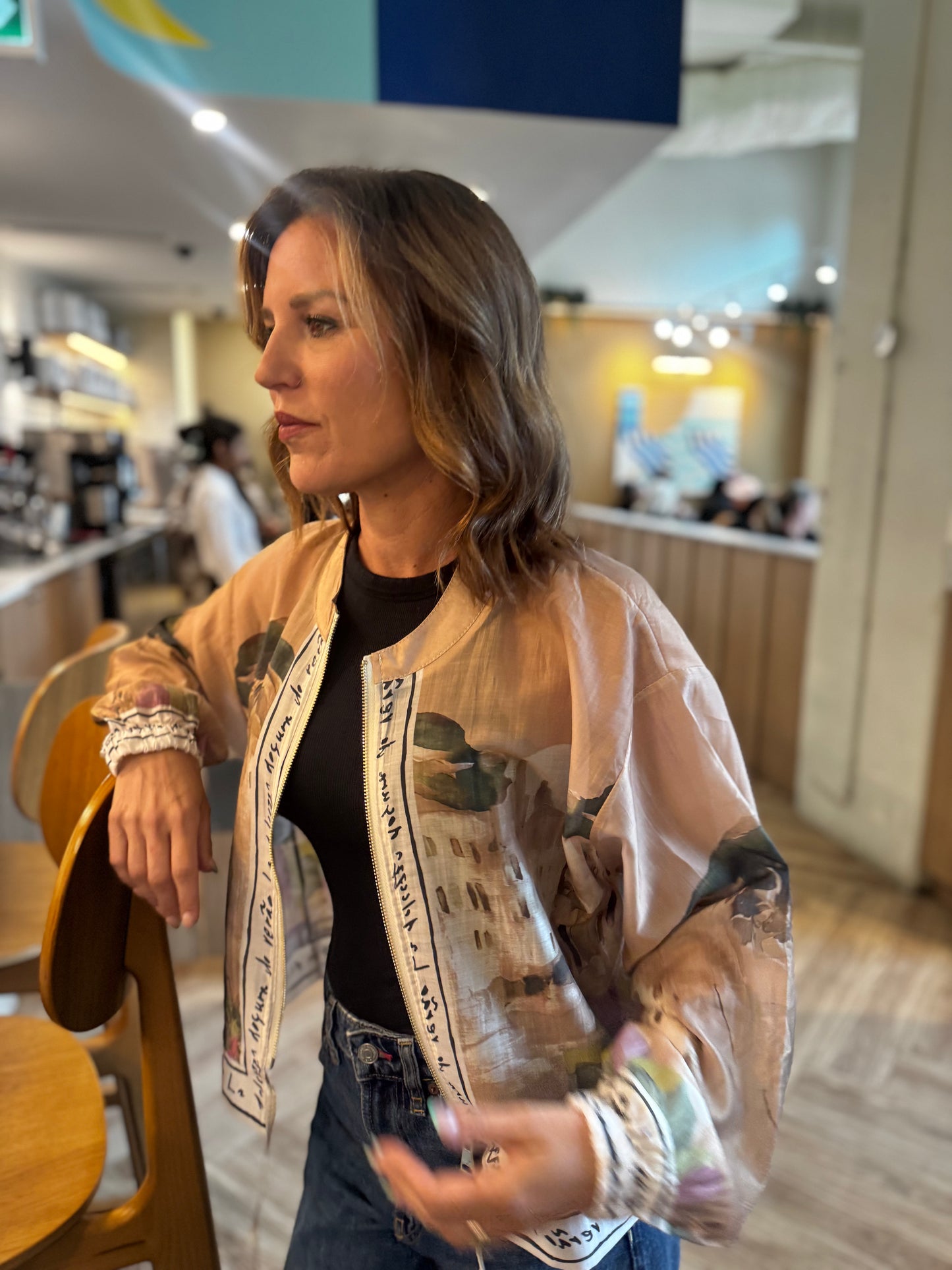 Italian Viscose Sheer Bomber Style Jacket-Taupe