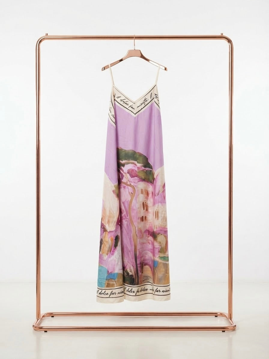O/S Italian Silk/Viscose Women’s Spaghetti Strap Maxi Dress - LAVENDER – “Il Dolce Far Niente” Made in Italy