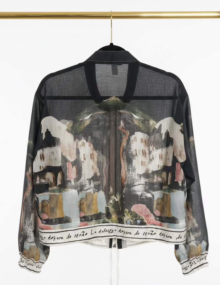 Italian Viscose Sheer Bomber Style Jacket-Black
