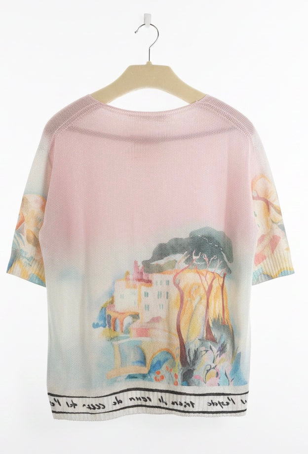 Watercolor Italian Knitted Short Sleeve  Women’s Top-PINK- Viscose blend, Made in Italy,  O/S