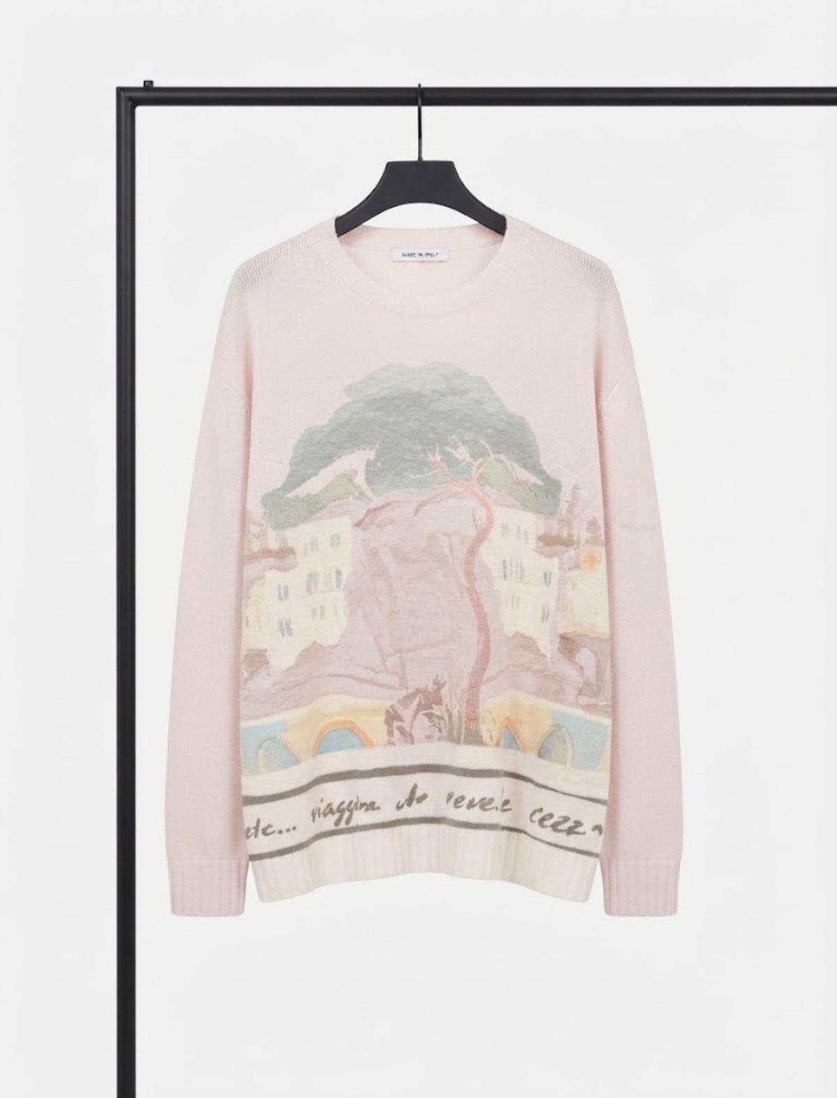 Made in Italy Luxury Blend Scenic Landscape Intarsia Knit Sweater-TAUPE
