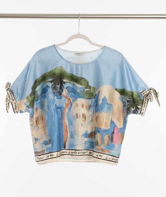 Relaxed Fit Lustrous Made in Italy Top - BABY BLUE