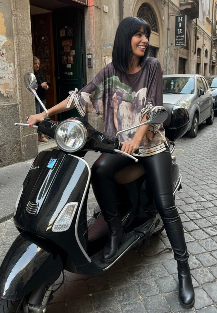 Relaxed Fit Lustrous Made in Italy Top - BLACK