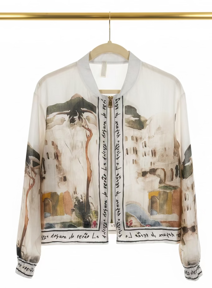Italian Viscose Sheer Bomber Style Jacket-White