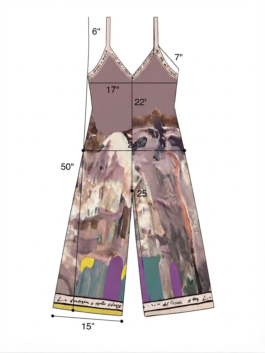 Italian Watercolour JUMPSUIT with adjustable straps - BLACK- Viscose/ Polyester blend