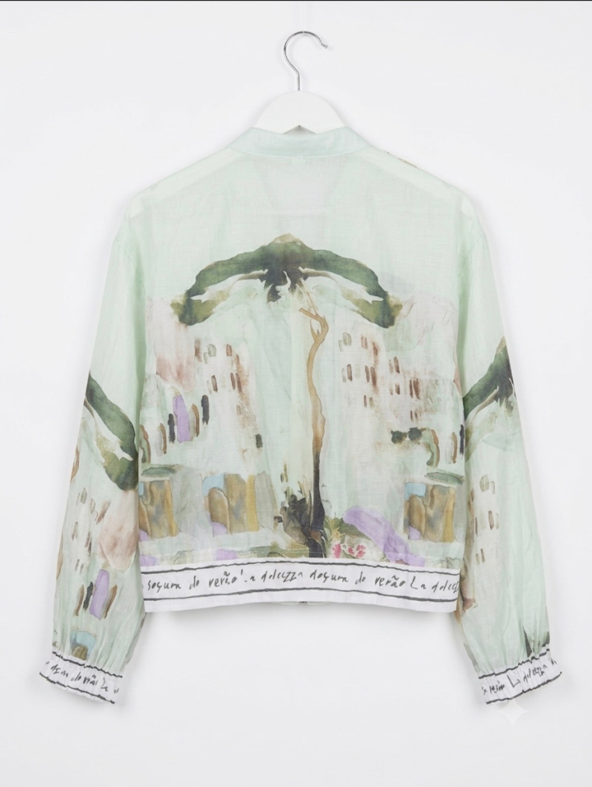 Italian Viscose Sheer Bomber Style Jacket-Mint Green