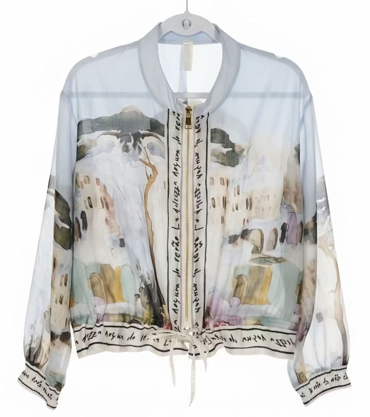 Italian Viscose Sheer Bomber Style Jacket-Blue