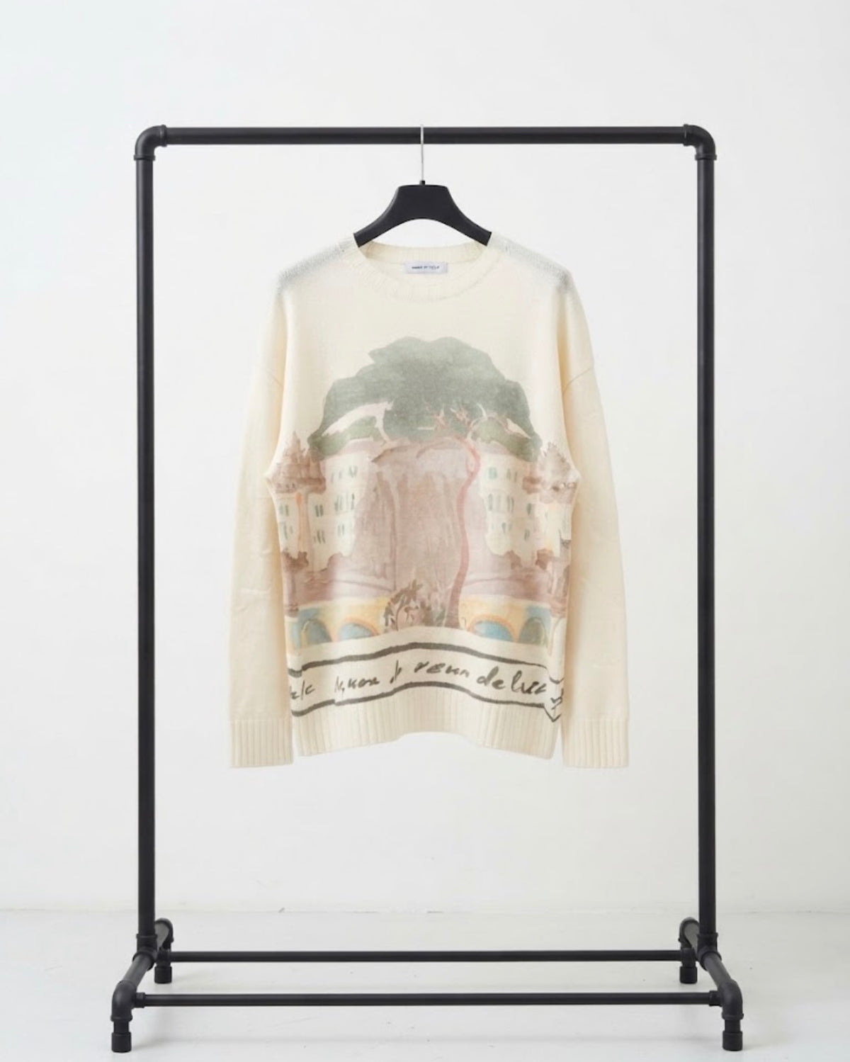 Made in Italy Luxury Blend Scenic Landscape Intarsia Knit Sweater-CREAM