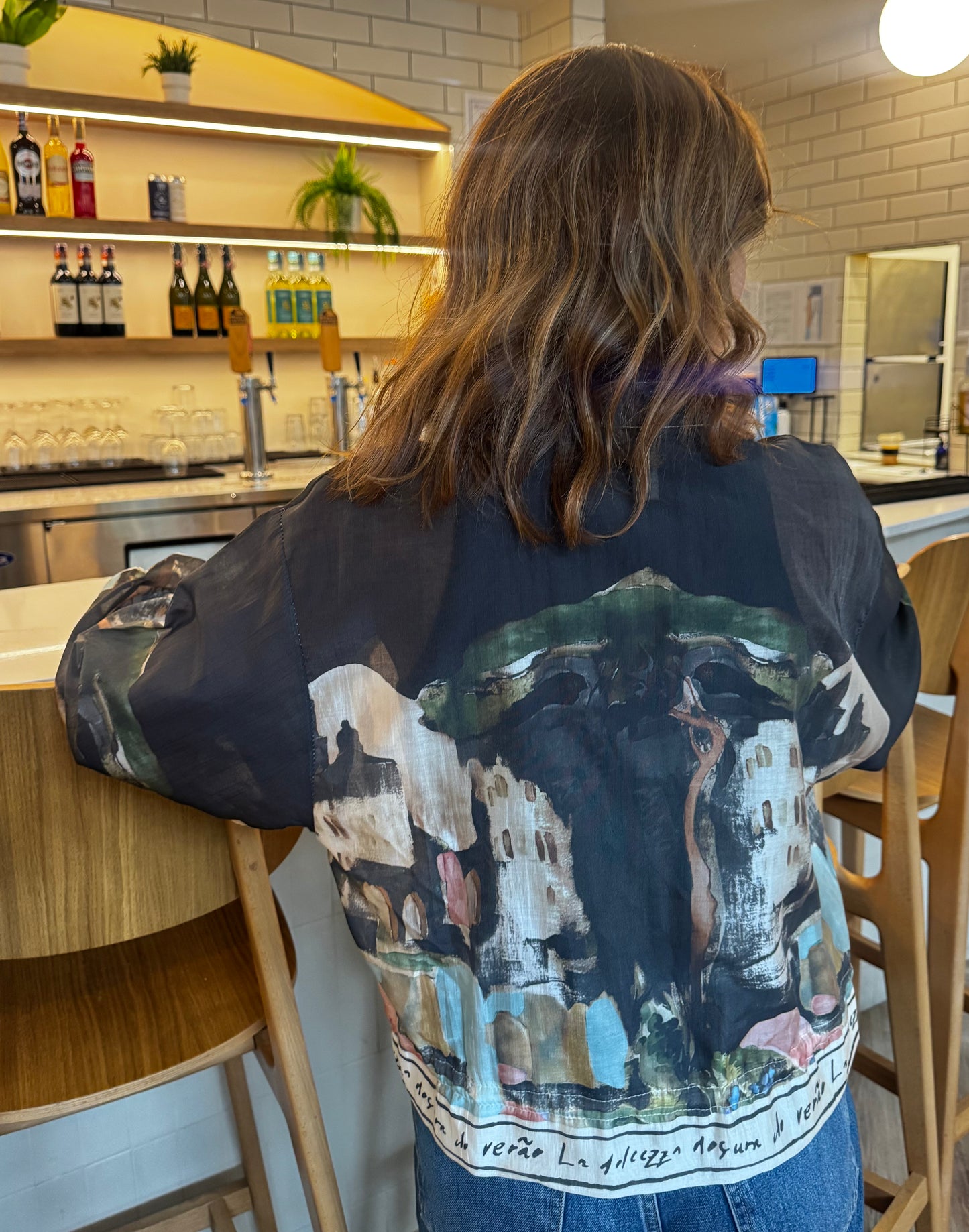 Italian Viscose Sheer Bomber Style Jacket-Black