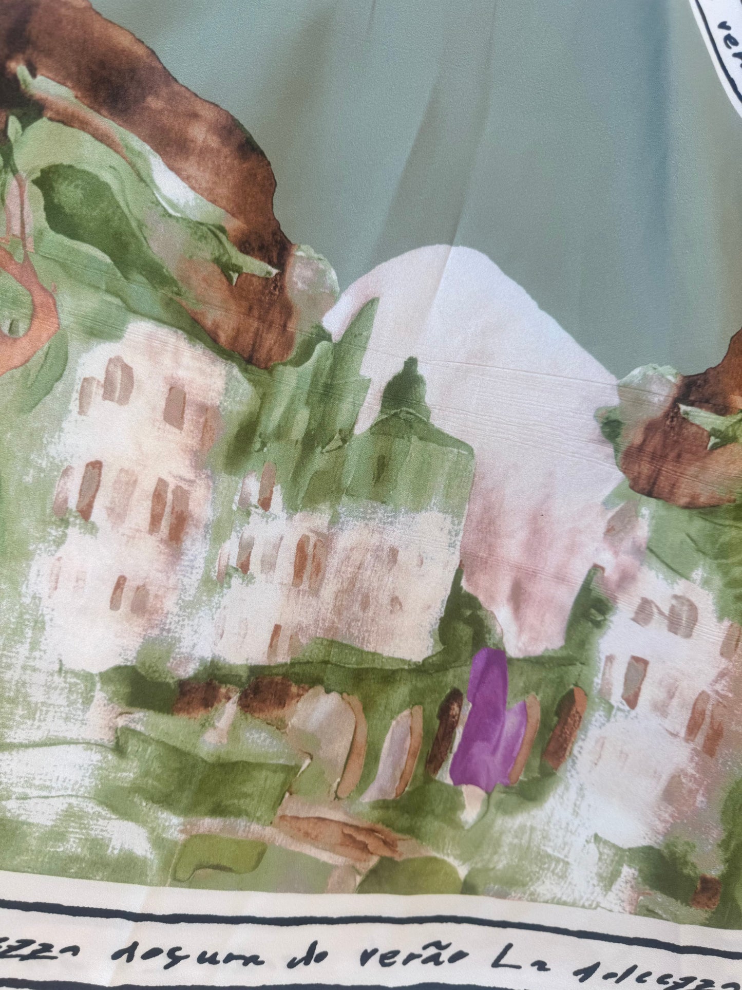 O/S Italian  Watercolour Print Women’s Spaghetti Strap Tank Top - LIGHT OLIVE GREEN- Viscose/ Polyester-Made in Italy